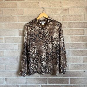 bob mackie 80s vintage leopard animal print button front long sleeve